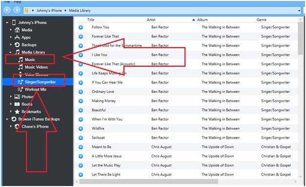 Exportar listas de reproducción de iTunes a iPhone/iPad/iPod: haga clic en la lista de reproducción correspondiente