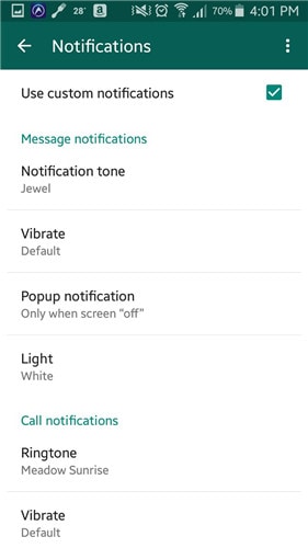 whatsapp ringtone-activeer de volgende opties