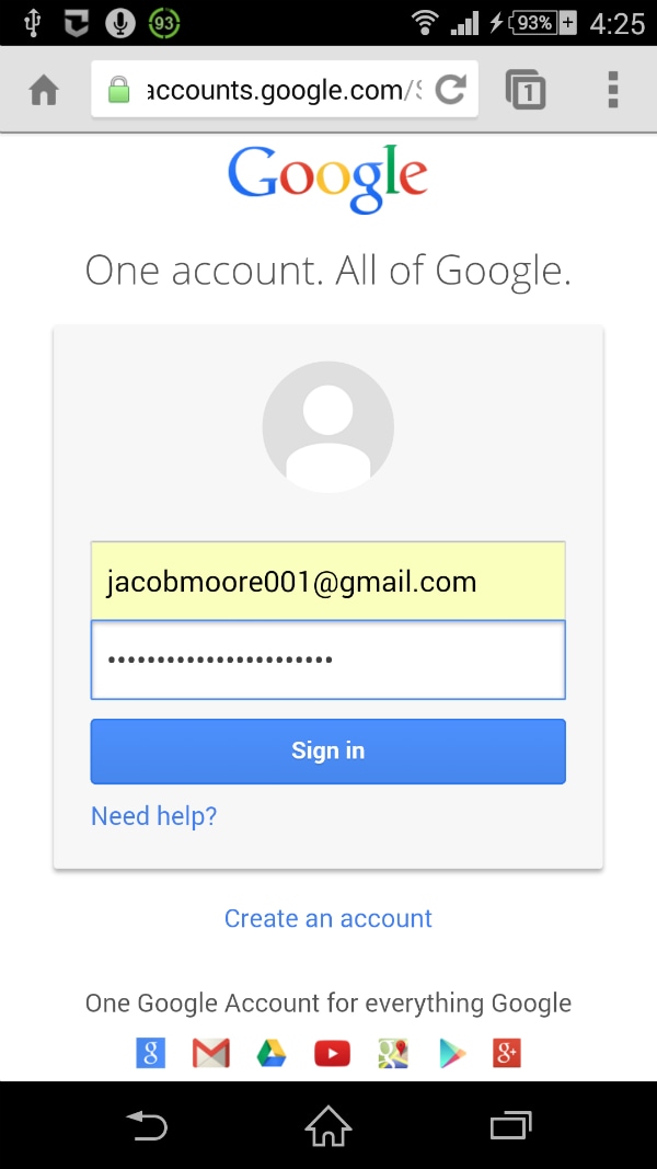 nollaa Gmail-salasana Androidissa