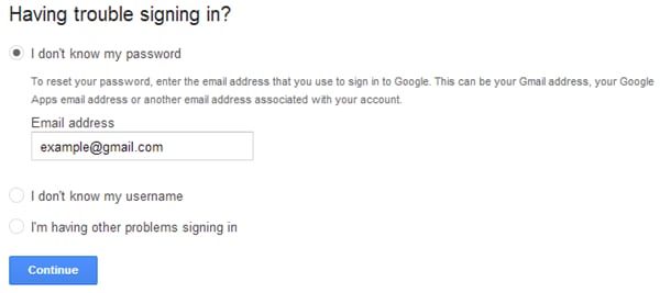 återställ Gmail-lösenordet på Android-skapa ett konto