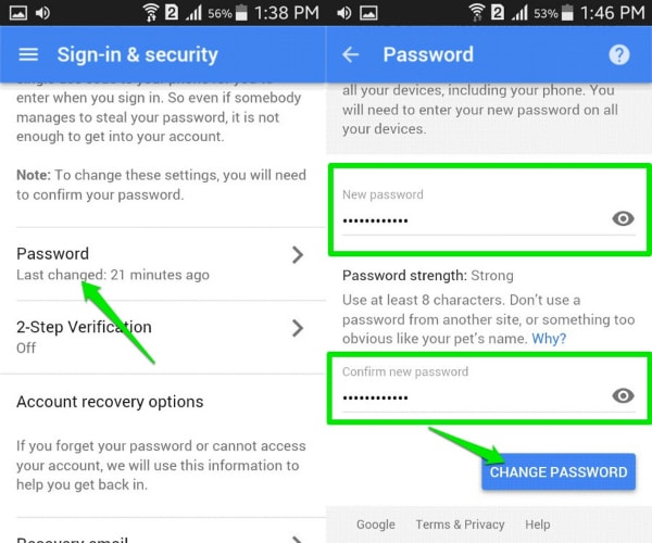 在 Android 上重置 Gmail 密码 - 查找密码选项