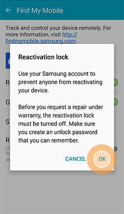 confirmar el bloqueo de reactivación de Samsung