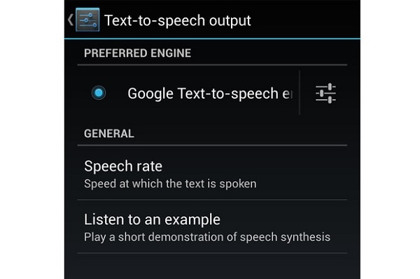 Impostazioni di sintesi vocale di Google