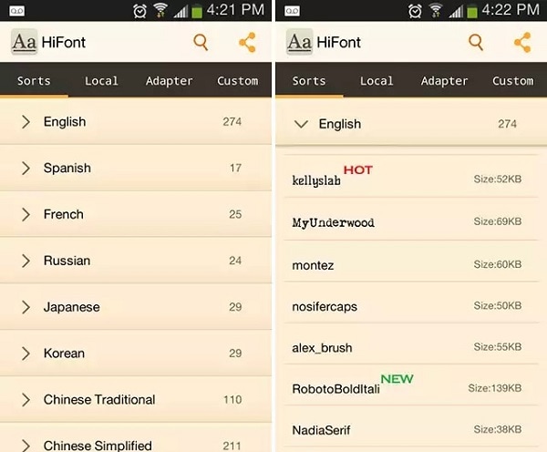 Schriftarten-App für Android