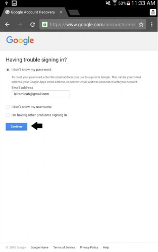 android Google mot de passe oublié entrer email