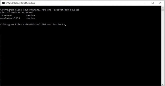 Adb mínimo e janela de comando fastboot comando de dispositivos adb