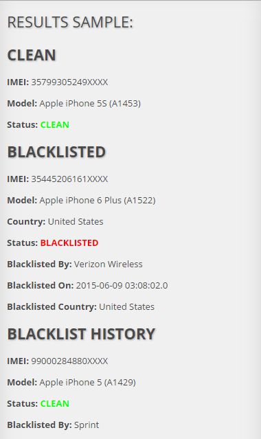 vérifier la liste noire du téléphone mobile IMEI