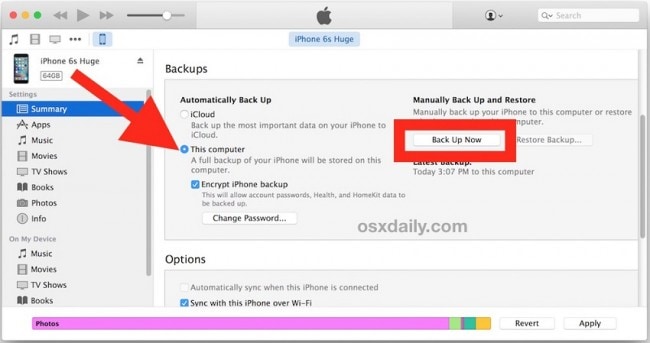 Copia de seguridad de archivos de iPad con iTunes en un disco duro externo