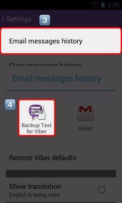 backup del testo per Viber