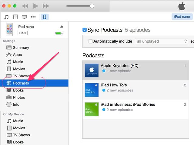 Como colocar podcasts no podcast iPod-select