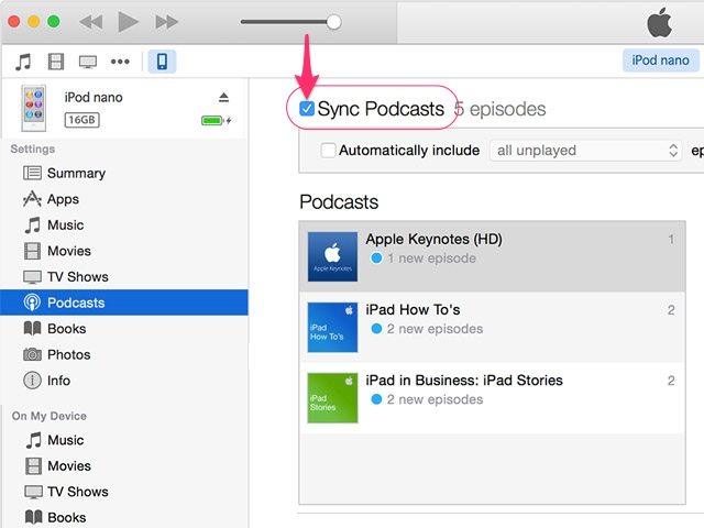 Jak umístit podcasty na podcasty ipod-Sync