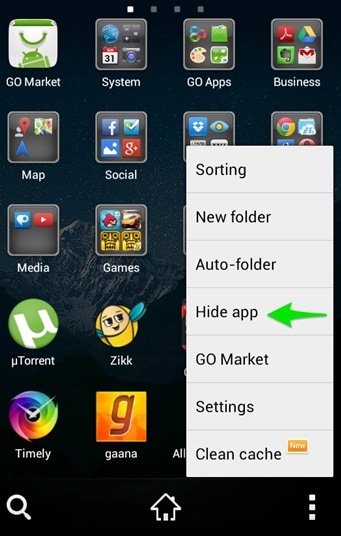 إخفاء التطبيقات مع GO Launcher