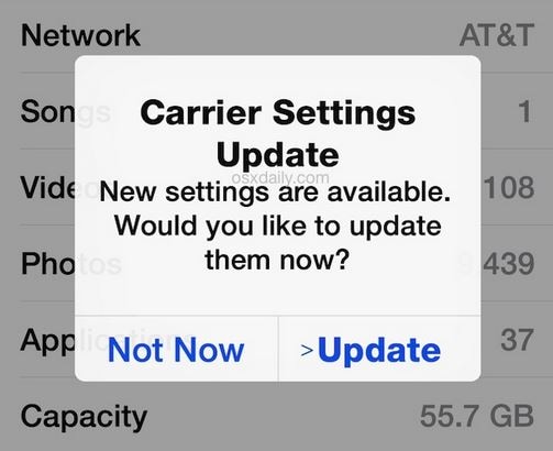 Opdater Carrier Settings