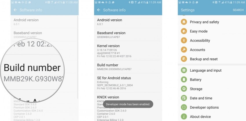 rootear samsung s7 - habilitar la depuración usb