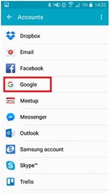 Samsung S4 sichern - Google auswählen