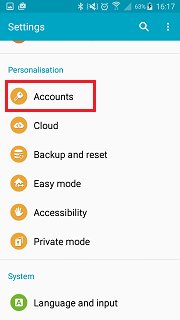 sauvegarde de compte samsung - visiter les comptes