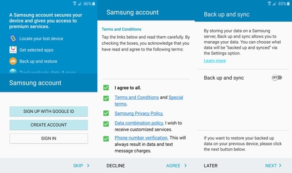 varmuuskopioi Samsung-puhelin samsung-tilille - vaihe 1