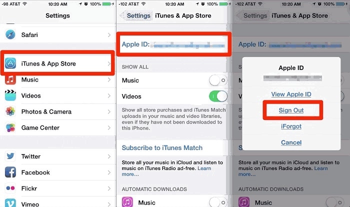 la tienda de aplicaciones no funciona: cierre la sesión de ID de Apple