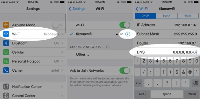 متجر التطبيقات لا يعمل - إعدادات DNS