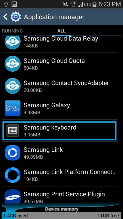 “Samsung klavye”yi seçin