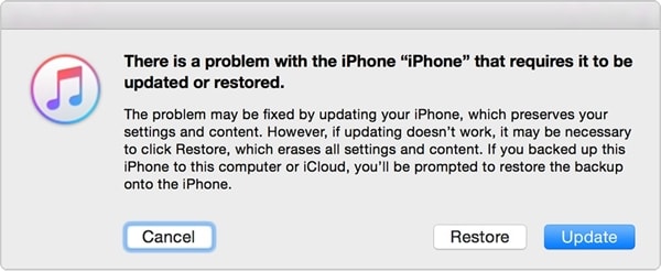 cancella iPhone quando è bloccato, connettiti a iTunes