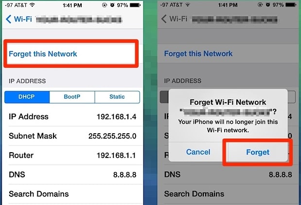 wifi fungerer ikke på iphone - glem dette nettverket