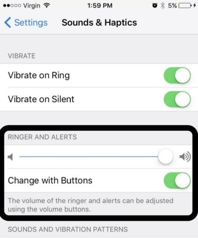 fix iphone, der ikke ringer - juster iphone-lydstyrken i indstillinger