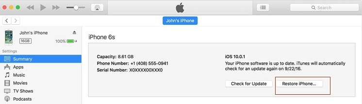 iphone kék képernyő javítása - iPhone visszaállítása az iTunesban