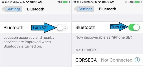 slå bluetooth fra i iPhone-indstillinger