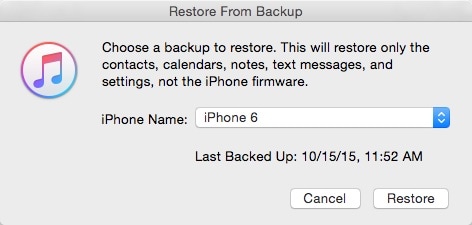 restaurar desde la copia de seguridad de iTunes