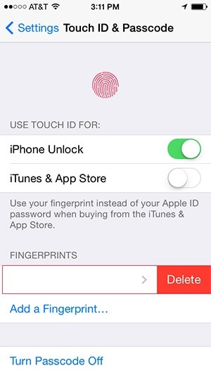 touch id epäonnistui - poista touch id -sormenjäljet