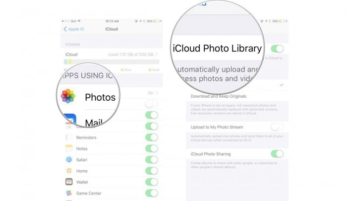 configurar la biblioteca de fotos icloud de iphone