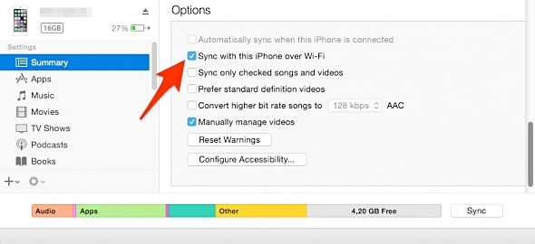 Wi-Fi를 통해 iTunes로 iPhone 동기화 iPhone을 백업하는 방법