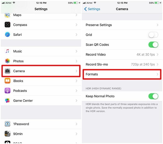 iphone kamera formatları