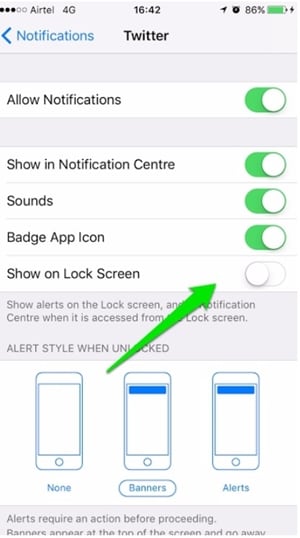 iphone-vergrendelingsscherm met meldingen - show uitschakelen op vergrendelscherm