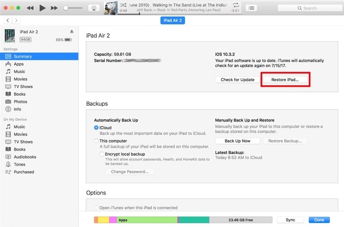Lås iPad op med iTunes-Gendan iPad