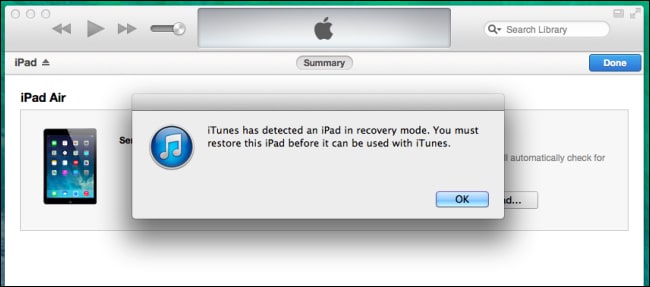 Odblokuj iPada w trybie odzyskiwania — iTunes wykryje iPada