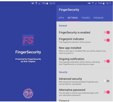 блокировать приложения с помощью отпечатка пальца android-FingerSecurity