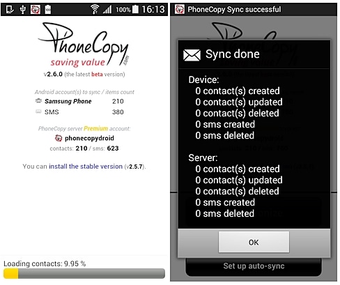 Phonecopy-Synchronisation abgeschlossen