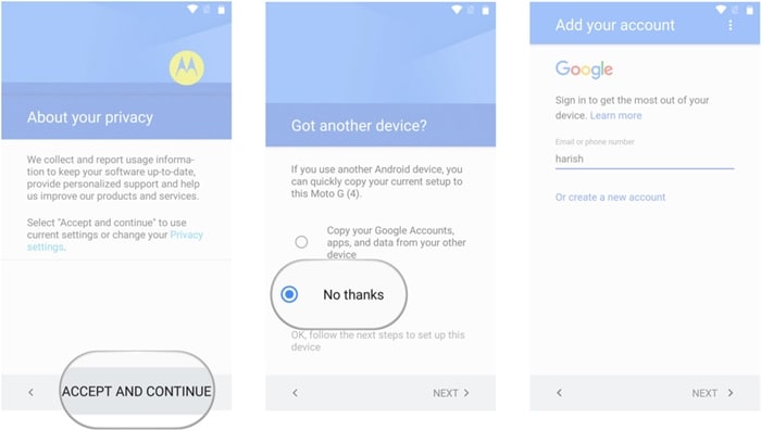 faça login na conta do google no telefone de destino