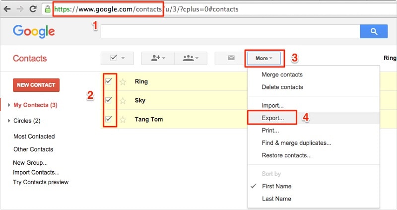 Exportieren Sie Kontakte aus Google Mail