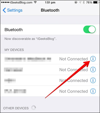 emparelhar bluetooth em ambos os iphones