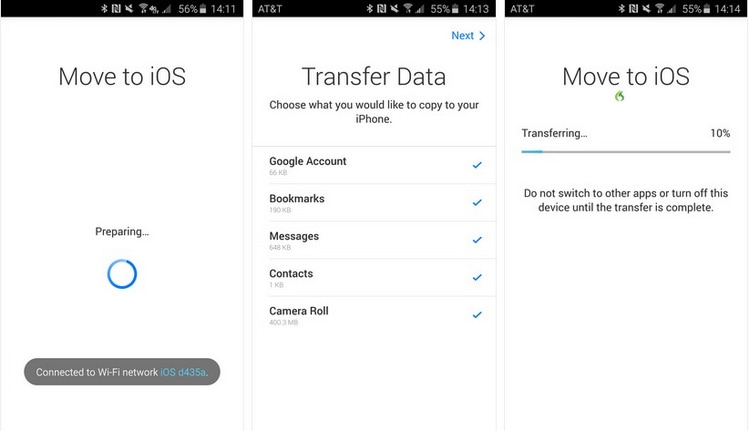 névjegyek átvitele Androidról iphone-ra az ios alkalmazásba való áthelyezéssel