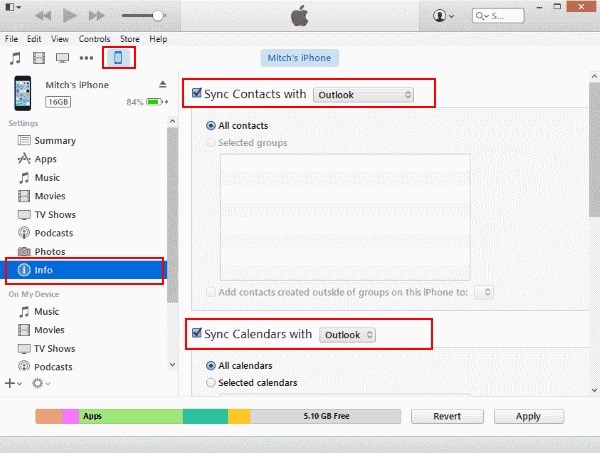 synkronoida iphone-yhteystiedot Outlookiin iTunesin avulla