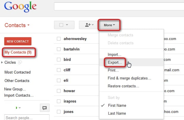 eksportuj kontakty z Gmaila do pliku vcard
