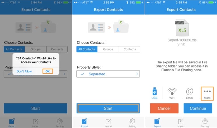 eksporter iphone-kontakter til excel med sa contacts lite