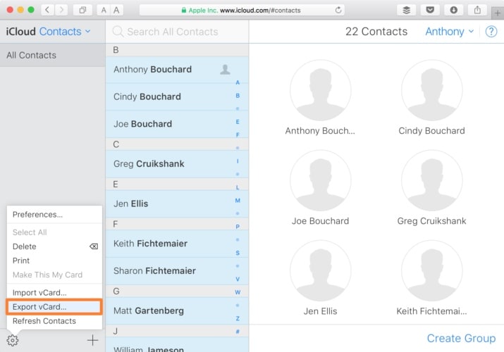 Exportieren Sie iPhone-Kontakte über icloud.com auf den Mac