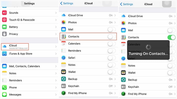 Synchronisierung von icloud-kontakten auf dem iphone aktivieren