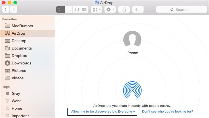 Mac에서 에어드롭 앱으로 이동