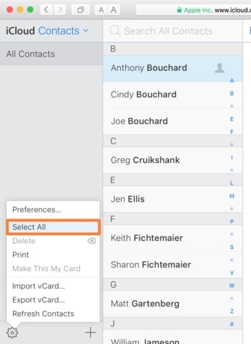 vyberte kontakty na icloudu